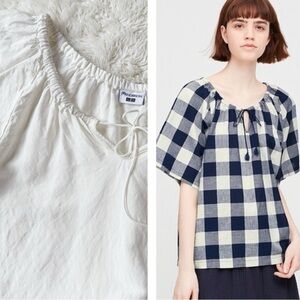 JW Anderson x Uniqlo Woman Cream Linen Relax Fit Tassel Tie Blouse Top XS Folk